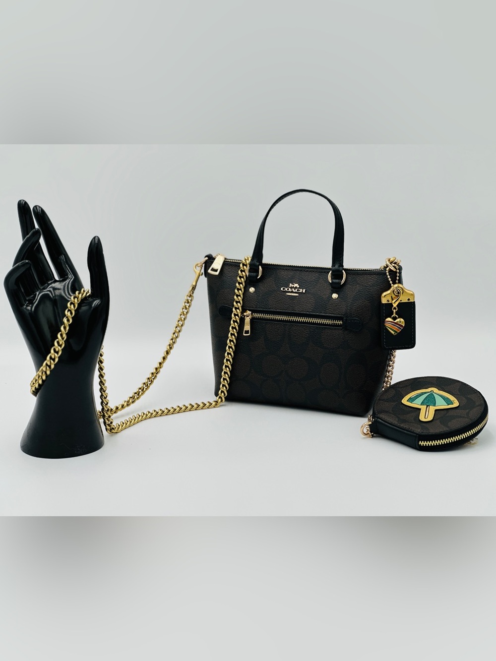 Coach Black Signature Leather Tote with Gold Hardware